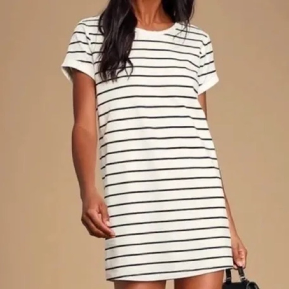 Lulu’s Cafe Society Striped Mini Dress Black Cream Lined - XS